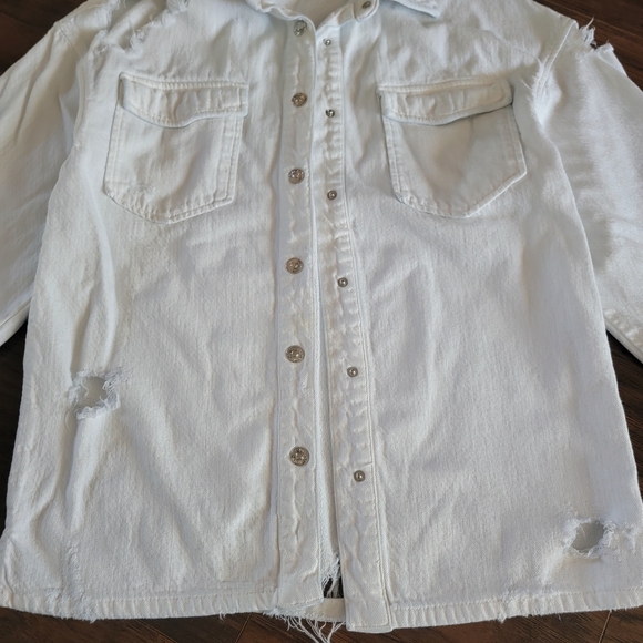 ZARA Oversized Distressed Relaxed Fit Denim Jacket Size Small Off-white - Picture 3 of 15